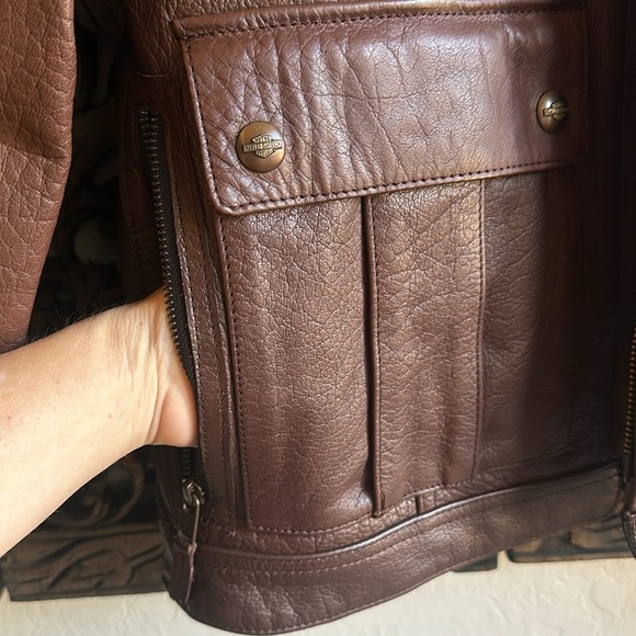 NWT Harley Davidson Men's Portage Brown Leather Riding Jacket Size Small - Picture 3 of 11